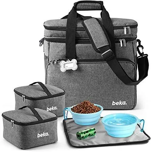 beka. Dog Travel Bag - Dog Travel Kit with 2 Collapsible Silicone Bowls, 2 Food Containers, Multi-Use Pockets for Pet Accessories - Ideal Mobile Dog Gear Weekender beka. Dog Travel Bag - Dog Travel Kit with 2 Collapsible Silicone Bowls, 2 Food Containers, Multi-Use Pockets for Pet Accessories - Ideal Mobile Dog Gear Weekender