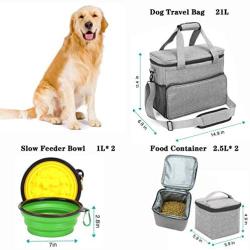 Dog Travel Bag, Dog Luggage with 2 Collapsible Slow Feeder Bowls, 2 Food Storage Containers, Pet Supplies Tote Organizer for Large Dogs, Puppy ( 21L, 15 x 7 x 12” )