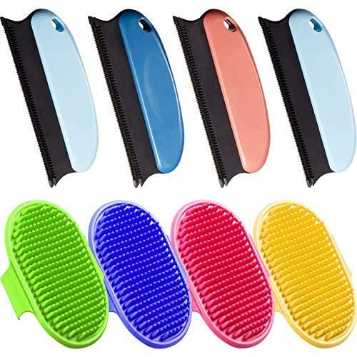 8 Pieces Pet Hair Remover Brush Dog Bath Brush Dog Cat Hair Removal Brushes Pet Dog Grooming Brush for Cleaning Pet Hair from Carpet, Sofa, Car, Bed and More