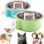 N/H 2 Pcs Dog Crate Water Bowl No Spill, Removable Dog Food Bowls, No Spill Dog Bowl for Crate, Stainless Steel Crate Water Bowl Hanging Food Water Feeder Coop Cup for Pet (Green, Blue)