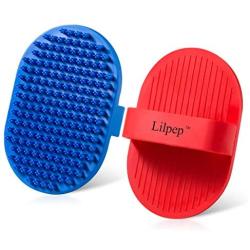 Lilpep Dog Bath Brush, Rubber Pet Shampoo Brush with Silicone Bristles for Massaging Grooming, Removing Short Haired Dogs Cats Shedding, Tangles and Dead Undercoat 2pcs