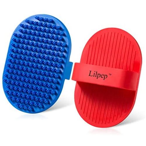 Lilpep Dog Bath Brush, Rubber Pet Shampoo Brush with Silicone Bristles for Massaging Grooming, Removing Short Haired Dogs Cats Shedding, Tangles and Dead Undercoat 2pcs