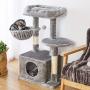 SUPERJARE Cat Tree with Plush Condos & Dangling Balls, Kitten Tower Center with Plush Perch & Basket Lounger, Pet Play Condo Furniture