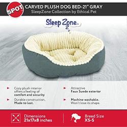 SPOT Ethical Pets Sleep Zone Carved Plush Pet Bed 21” Grey - Pet Bed for Cats and Small Dogs - Attractive, Durable, Comfortable, Washable (32924)