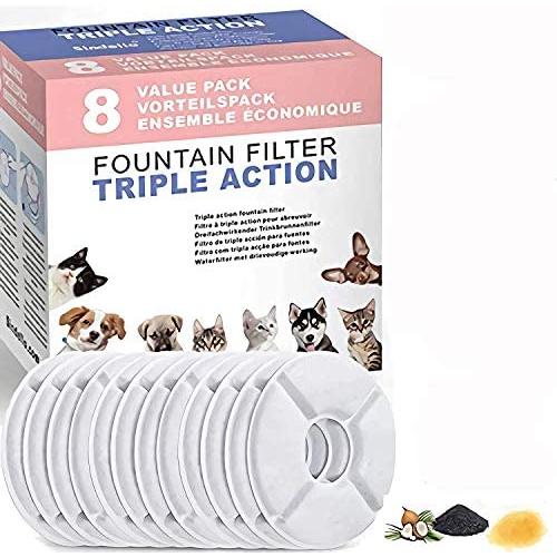 Sindello Pet Fountain Filters Cat Water Fountain Filter Premium Cat Carbon Replacement Filters for 1.6L Cat Flowers Fountain (8 Pack)