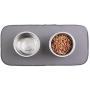 mDesign Premium Quality Microfiber Polyester Pet Food and Water Bowl Feeding Mat for Cats - Ultra Absorbent Reversible Placemat - Folds for Compact Storage - Small - Pewter Gray/Ivory