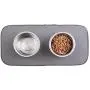 mDesign Premium Quality Microfiber Polyester Pet Food and Water Bowl Feeding Mat for Cats - Ultra Absorbent Reversible Placemat - Folds for Compact Storage - Small - Pewter Gray/Ivory