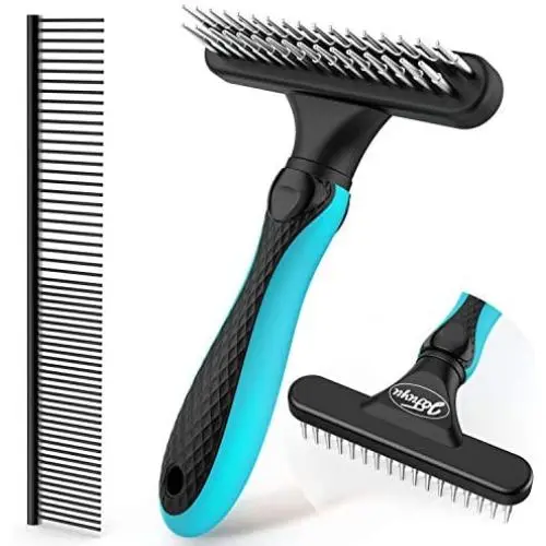 JOFUYU Dog Grooming Rake and 7.5'' Steel Comb, 2-in-1 Pet Combing Kit, DeShedding Tool for Dogs, Rabbits, Cats, Small Animals JOFUYU Dog Grooming Rake and 7.5'' Steel Comb, 2-in-1 Pet Combing Kit, DeShedding Tool for Dogs, Rabbits, Cats, Small Animals