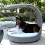 The Refined Canine Outdoor Dog Chaise Bed w/Shade Hood, Waterproof Poly Rattan Lounger with Washable Cushion The Refined Canine Outdoor Dog Chaise Bed w/Shade Hood, Waterproof Poly Rattan Lounger with Washable Cushion