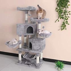 BEWISHOME Multi-Level Cat Tree Condo with Sisal Scratching Posts, Perches, Houses, Hammock and Baskets, Cat Tower Furniture Kitty Activity Center Kitten Play House MMJ05