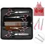 MINIDIO Dog Grooming Scissors Kit, Pet Dog Hair Cutting Scissors for Grooming Stainless Steel Shears Straight Scissors Curved Scissors Tooth Scissor Nail Clipper Apron Comb with PU Leather Storage Bag