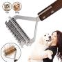 LUOWAN 2 Sided Professional Grooming Rake for Cats & Dogs-Dematting Undercoat Rake Stripper Tool-Deshedding Brush for Dogs & Cats,Shedding Brush Stainless Steel with Wooden Handle