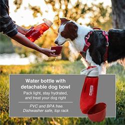 Kurgo Gourd 2 in 1 Dog Travel Water Bottle, Pet Water Bottle, Portable Water Dish for Dogs, Detachable Bowl, PVC/BPA Free, Dishwasher Safe, Holds 24 oz