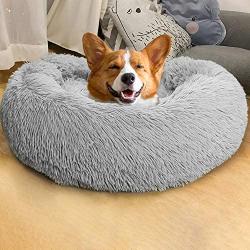 Homore Fluffy Dog Bed, Furry Round Pet Beds for Small Medium Large Dogs, Ultra Soft Donut Cuddle Bed Claming Puppy Cat Bed Plush Cushion Washable, 23’’ / 30