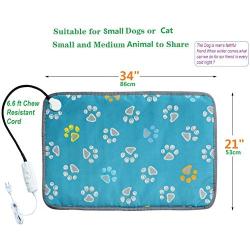 ANZERWIN XXL Heating Pad for Large Dog Bed Outdoor or Home,Electric Heating Mat for Dog House Crate Pad for Small Medium Pet Cat Puppy Waterproof Easy Clean Long Chew Proof Cord Gray,34''x21'',30-60W
