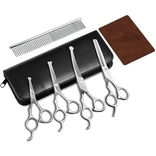 Dog Grooming Scissors, Heavy Duty Stainless Steel Dog Grooming kit With Thinning Shears & Comb & Down-curved shears -Safety Rounded Tip Sharp Durable Shears Best for Trimming Dog Grooming Scissors, Heavy Duty Stainless Steel Dog Grooming kit With Thinning Shears & Comb & Down-curved shears -Safety Rounded Tip Sharp Durable Shears Best for Trimming