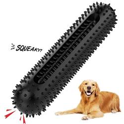 PETIZER Dog Squeaky Toys for Aggressive Chewers | Tough Toothbrush Puppy Chew Toy | Nearly Indestructible Rubber Toys for Training, Teeth Cleaning, Playing and Chewing for Medium & Large Breeds Black