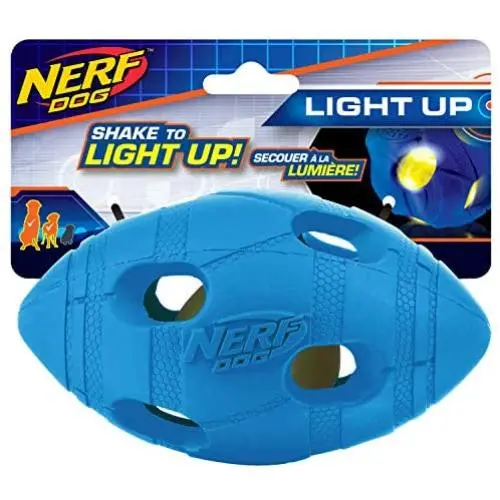 Nerf Dog Bash Football Dog Toy with Interactive LED, Lightweight, Durable and Water Resistant, 5.4 Inches for Medium/Large Breeds, Single Unit, Blue (2107) Nerf Dog Bash Football Dog Toy with Interactive LED, Lightweight, Durable and Water Resistant, 5.4 Inches for Medium/Large Breeds, Single Unit, Blue (2107)