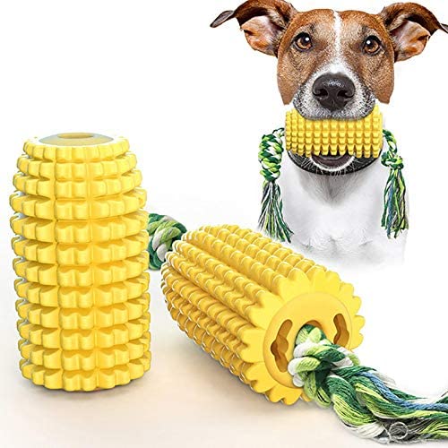 LSKJ Dog Toothbrush Chew Toys, Cleaning Puppy Dental Care Brushing Stick, Dog Toy Corn Molar Stick Bite-Resistant Toothbrush Dog Toy with Rope