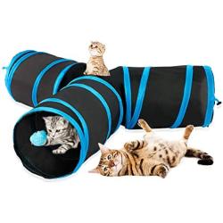 Gelma Cat Tunnel, Cat Tunnels for Indoor Cats, Tube Cat Toys 3 Way Collapsible, Kitty Tunnel Bored Cat Pet Toys Peek Hole Toy Ball Cat, Puppy