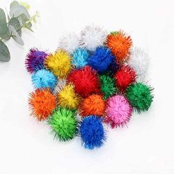 Assorted Color Sparkle Balls for Cats,My Cats All Time Favorite Toy,1.5 Inches Large Pom Pom Cat Toy,20 Pack