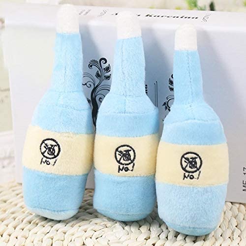 nobrand Pet Milk Wine PE17A541 3 PCS Pet Dog Toys Training Squeaky Sound Milk Wine Bottle Shape Plush Dog Chew Toys(Blue)