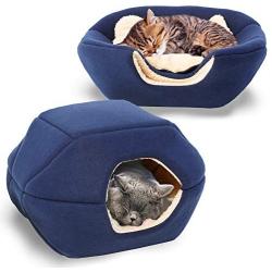 Bow Meow PREMIUM Pet Bed/Cave, Cat Bed and Cave, Small Dog Bed, 2-in-1 foldable, soft, warm, washable pet bed with a pillow.