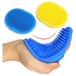 Kwispel 2 Pcs Dog Grooming Brush, Pet Shampoo Brush Dog Bath Grooming Shedding Brush Soothing Massage Rubber Comb with Adjustable Strap for Short Long Haired Dogs and Cats