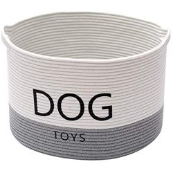 Morezi Cotton Rope Round Dog Toy Basket with Handle, Large Dog bin - Perfect for organizing pet Toys, Blankets, leashes