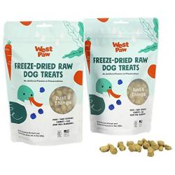 West Paw Duck Superfood Freeze-Dried Raw Dog Treats (2-Pack) & Zogoflex Toppl Treat Dispensing Dog Toy Puzzle (Small, Tangerine)