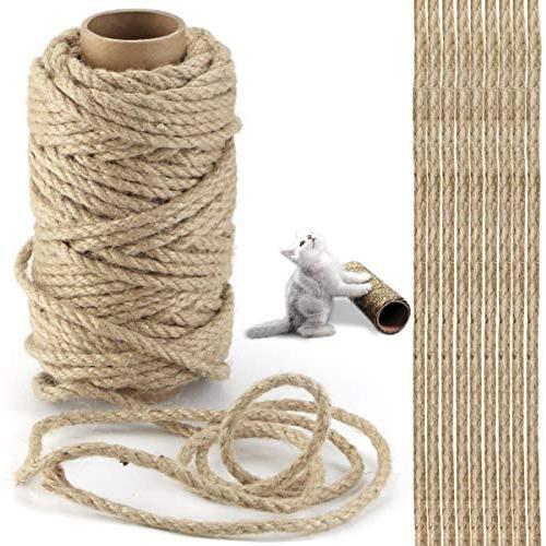 Amersumer 5mm 98 Ft Cat Natural Jute Rope for Cat Scratching Post Tree Refill Replacement, DIY Scratcher Repairing Hemp Rope, Rope for Cat Tree and Tower