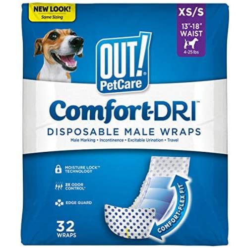 OUT! Disposable Male Dog Diapers | Absorbent Male Wraps with Leak Protection | Excitable Urination, Incontinence, or Male Marking