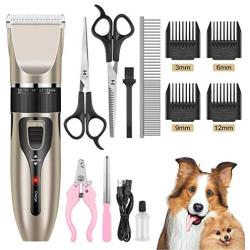 GENERA Dog Clipper, Low Noise Cordless Pet Clippers of 4 Comb Guides with Nail Scissors, Professional Dog Hair Trimmer with Nail Kits for Dogs Cats & More