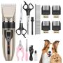 GENERA Dog Clipper, Low Noise Cordless Pet Clippers of 4 Comb Guides with Nail Scissors, Professional Dog Hair Trimmer with Nail Kits for Dogs Cats & More