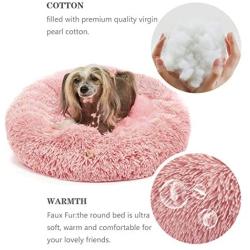 Pink Dog Bed with Blanket Attached Durable Round Dog Pillow Bed Nest, Snooze Sleeping Pet Cushion for Cats Small Medium Dogs…