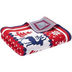 Blueberry Pet Super Soft Cozy Ugly Christmas Reindeer Knitted Throw Blanket, 50” x 60”, Tango Red & Navy Blue