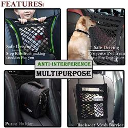 DYKESON Dog Car Net Barrier Pet Barrier with Auto Safety Mesh Organizer Baby Stretchable Storage Bag Universal for Cars, SUVs -Easy Install,Safer to Drive with Children and Pets