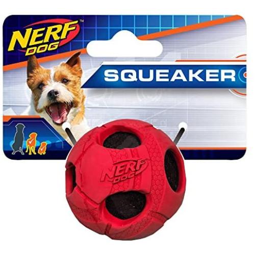 Nerf Dog Bash Rubber Wrapped Tennis Ball Dog Toy, Lightweight, Durable and Water Resistant, 2 Inches, for Small/Medium Breeds, Single Unit, Red