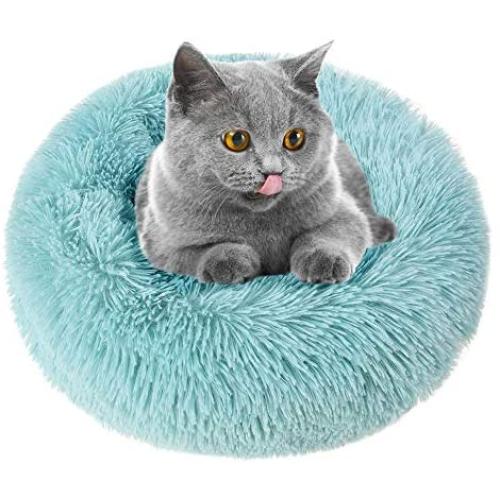 otoez Round Plush Donut Pet Bed Fur Donut Cuddler Warm Soft Dog Cat Cushion Bed Calming Bed Non-Slip Bottom (15''/19''/23/27''/31/39)