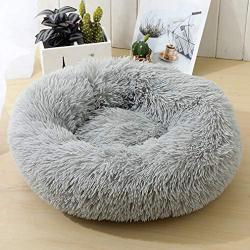 Toneed Soft Calming Donut Dog Cat Bed in Fluffy Fur, Puppy Sleeping Pet Bedding for Cozy Cuddler Kennel Bed