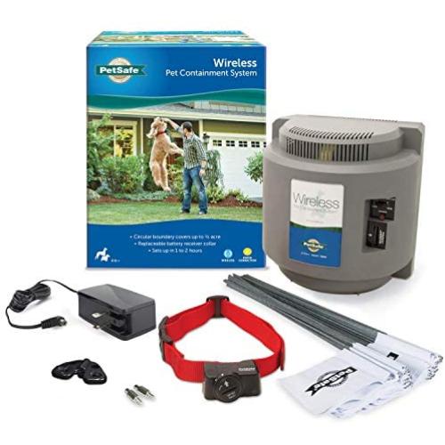 PetSafe Wireless Fence Pet Containment System, Covers up to 1/2 Acre, for Dogs Over 8 Lb, Waterproof Receiver with Tone/Static Correction from the Parent Company of Invisible Fence Brand