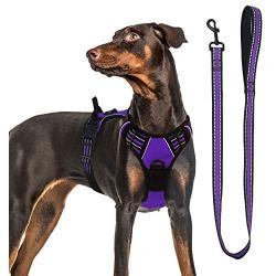 Dog Harness, No-Pull Pet Harness with a Matching dog Leash - Breathable Chest Padded Mesh Adjustable Reflective Dog Vest, Front/Back Leash Clips and Easy Control Handle for Outdoor Walking Training