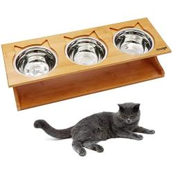 Petsoigné Cat Bowls Pet Dining Table with Raised Slope Wooden Stand Elevated Pet Bowls with Oblique Stand for Cats, Dogs, Kitten and Puppy