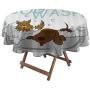 DayDayFun Table Cloths for Round Tables Nursery Decor Collection Table Linens Playful Dogs Bathing in a Bathtub Bath Time Grooming Clean Pets Theme Illustration 48'' Diameter White Brown Blue