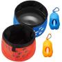 2 Pieces Collapsible Dog Bowls Portable Travel Pet Bowl with 2 Pieces Dog Waste Bag Holder Dispenser for Pets Dogs Cats