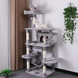 BEWISHOME Cat Tree Condo Furniture Kitten Activity Tower Pet Kitty Play House with Scratching Posts Perch Hammock Tunnel MMJ02