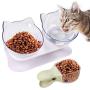 Legendog Double Cat Bowls, Anti Skid 15°Tilted Cat Dishes Neck Protective Cat Food Water Bowls, Cat Bowls with Stand, Cat Feeder Pet Feeding Bowls with Food Scoop for Cats and Small Dogs