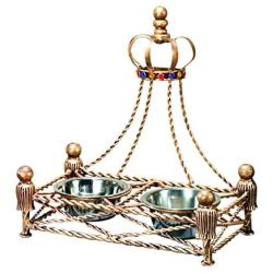 Luxury Iron Gold Crown Dog Cat Pet Feeder Dish Bowl Jeweled Antique Victorian
