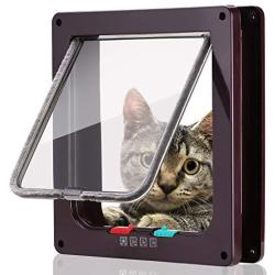 Medium Cat Door (Outer Size 7.4'' x 7.8''x1''), 4 Way Locking Cat Flap Door for Interior Exterior Doors, Weatherproof Pet Doors for Cats & Doggie with Circumference < 23'', Coffee