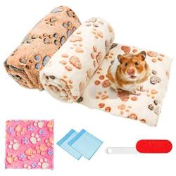 Guinea Pig Bed Blanket,Small Animals Rabbit Soft Warm Cage Cushion Pet Sleep Mat Pad Bed Cover Fluffy Blanket with Cute Paw Print for Guinea Pig Hamster Chinchillas Hedgehogs Ferrets Bunny Cats